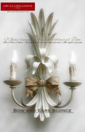 2-light Bow and Ears Sconce, antiqued white in wrought iron by GBS Romantic Country. White tempera